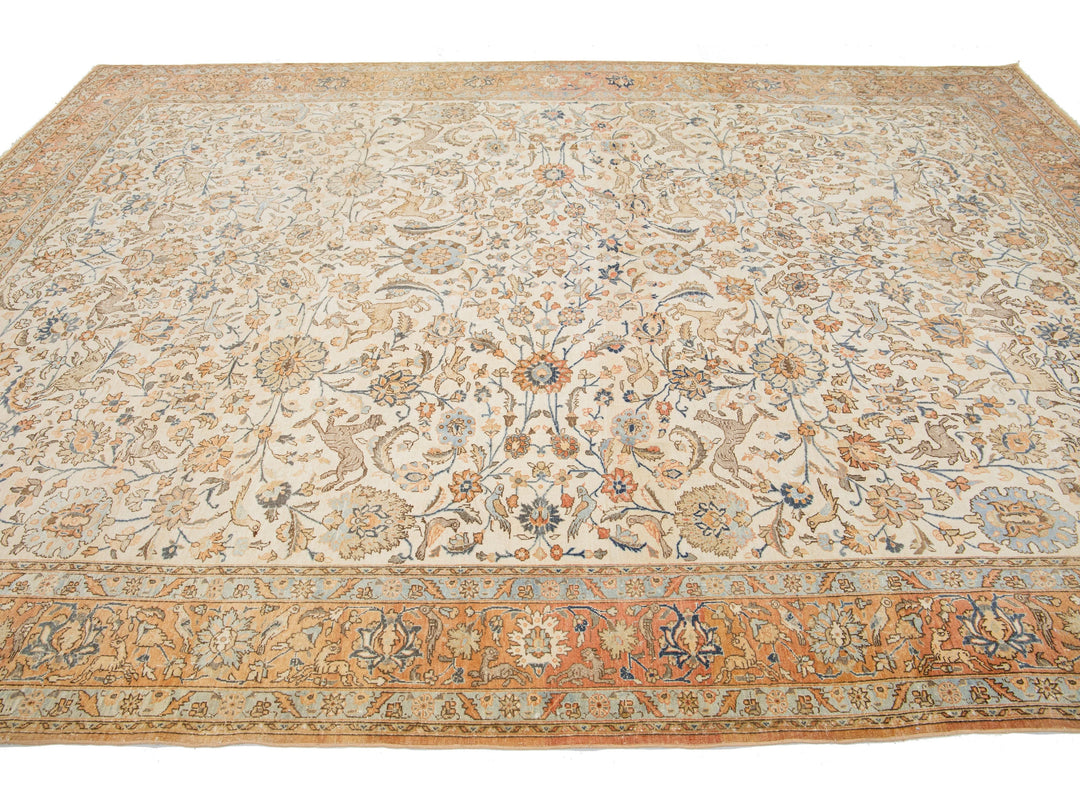 Antique Tabriz Wool Rug 9 X 12