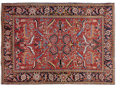 Antique Persian Heriz Handmade Allover Designed Red Wool Rug