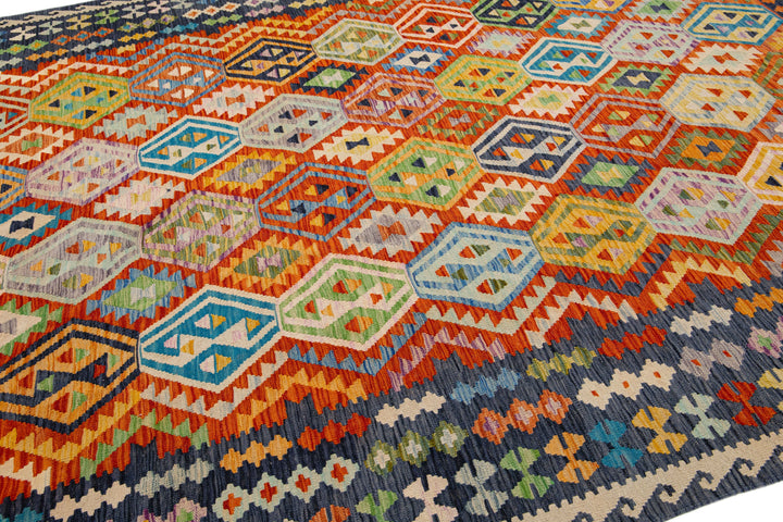 Modern Flatweave Kilim Wool Rug 9 X 11