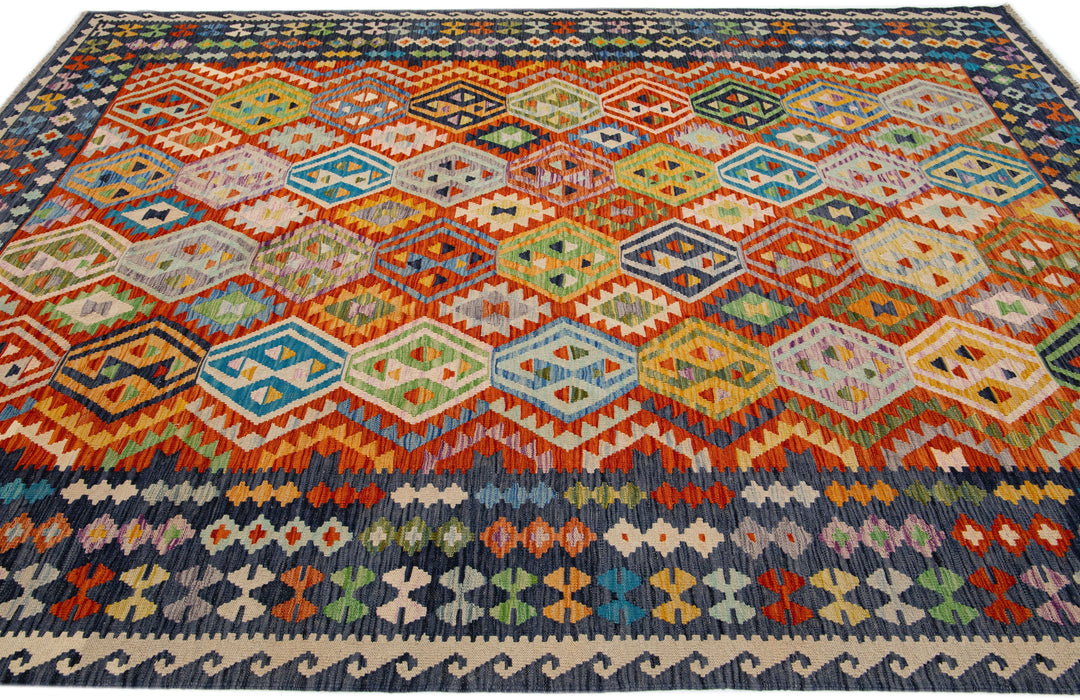 Modern Flatweave Kilim Wool Rug 9 X 11
