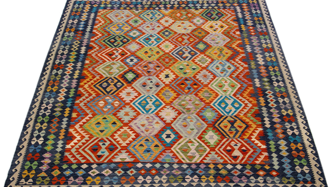 Modern Flatweave Kilim Wool Rug 9 X 11