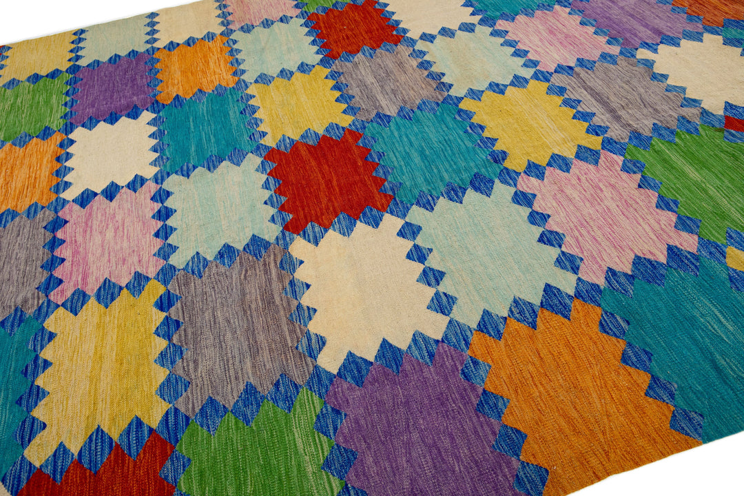Modern Flatweave Kilim Wool Rug 10 X 14