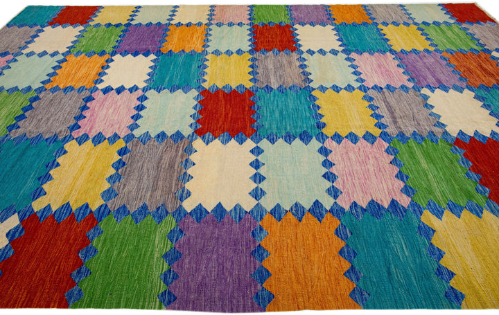 Modern Flatweave Kilim Wool Rug 10 X 14