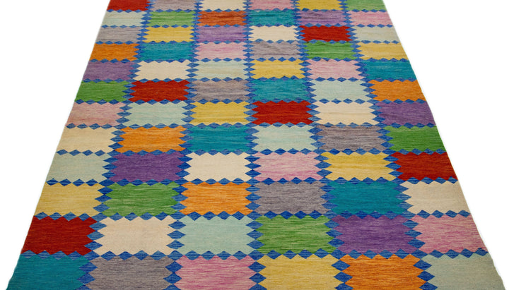 Modern Flatweave Kilim Wool Rug 10 X 14