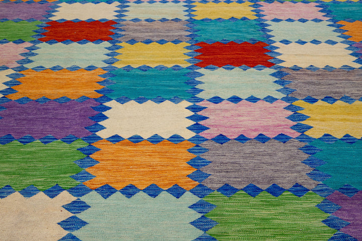 Modern Flatweave Kilim Wool Rug 10 X 14