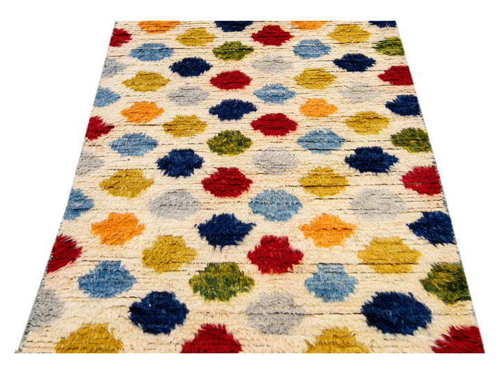 Ivory Modern Moroccan Style Handmade Multicolor Dots Designed Wool Runner