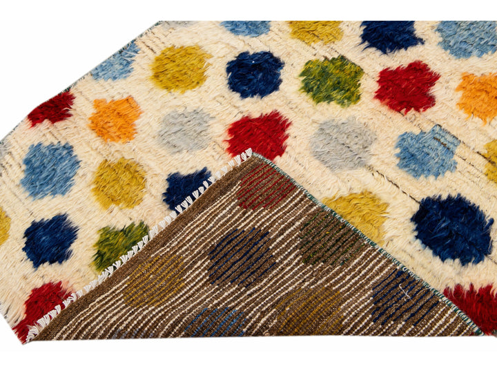 Ivory Modern Moroccan Style Handmade Multicolor Dots Designed Wool Runner
