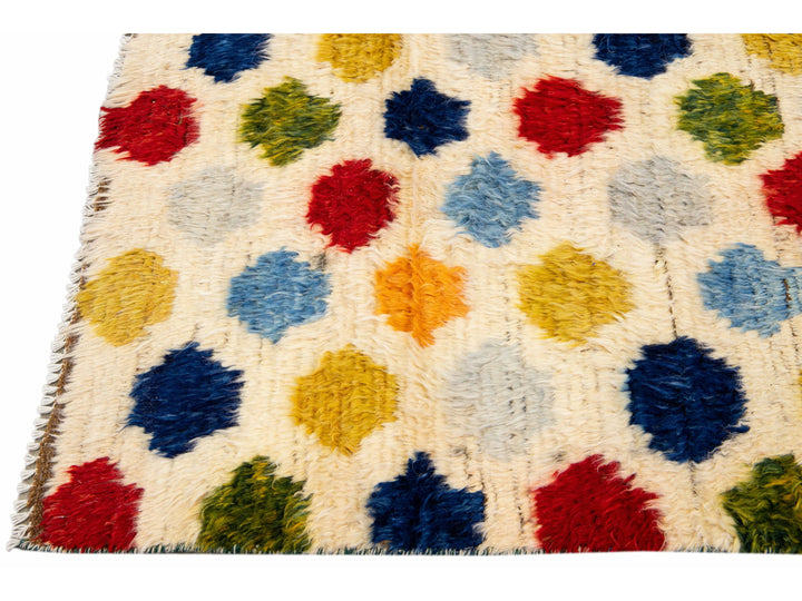 Ivory Modern Moroccan Style Handmade Multicolor Dots Designed Wool Runner