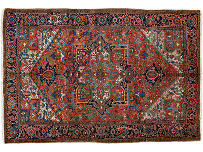 Antique Persian Heriz Handmade Allover Pattern Red Wool Rug