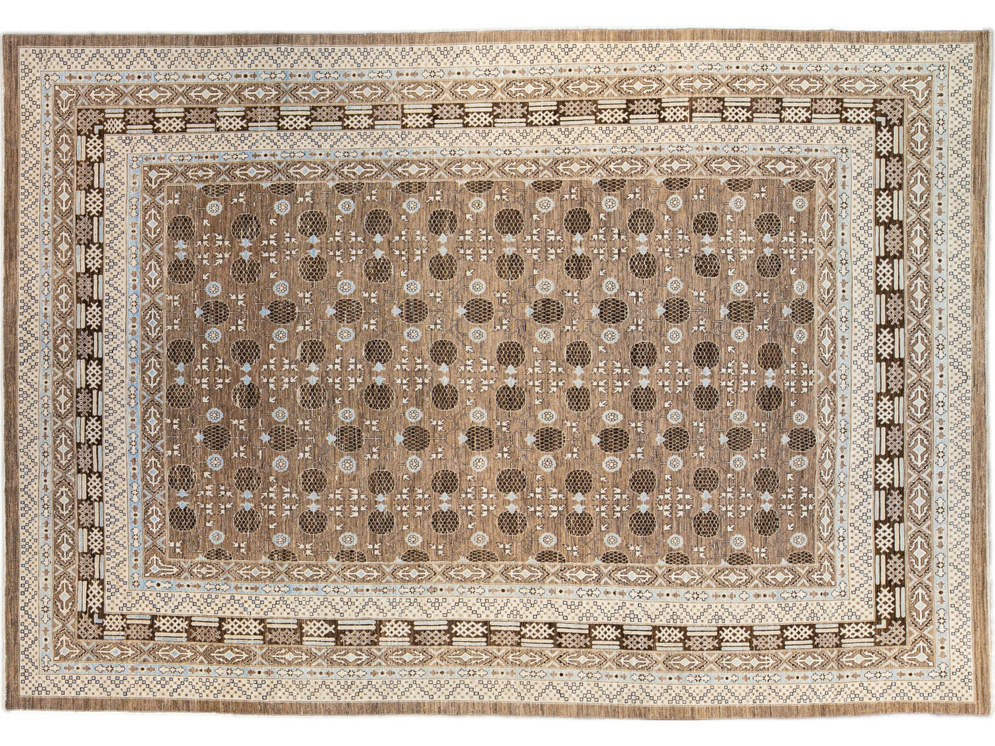 Modern Khotan Style Handmade Geometric Brown Oversize Wool Area Rug