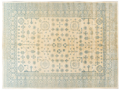 Modern Khotan Handmade Allover Pattern Beige Oversize Wool Rug