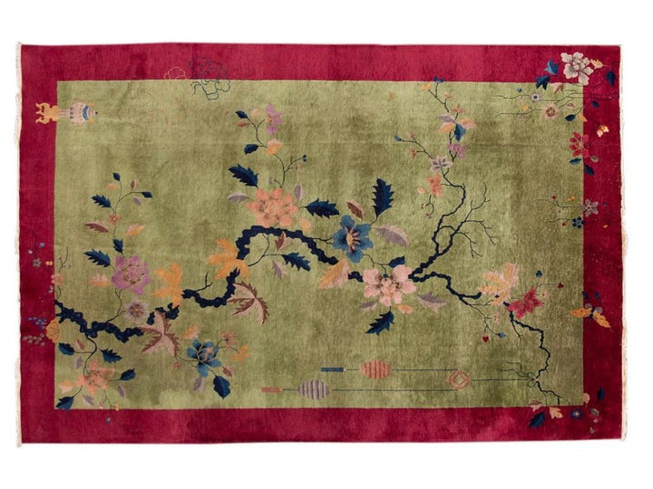 Antique Chinese Art Deco Wool Rug 9 X 12