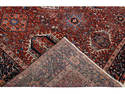 Red Antique Persian Heriz Handmade Allover Geometric Wool Rug