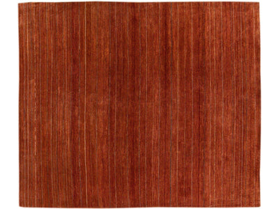 Modern Gabbeh Style Handmade Striped Copper Wool Rug