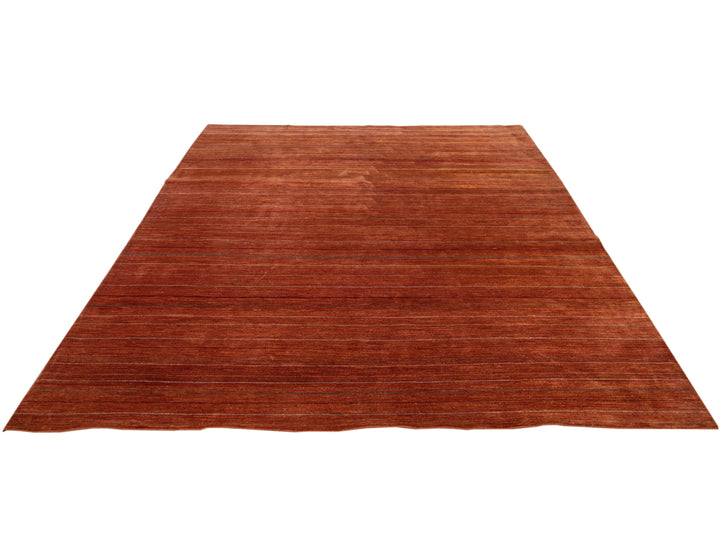 Modern Gabbeh Style Handmade Striped Copper Wool Rug