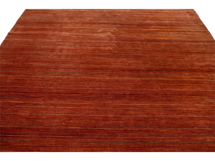 Modern Gabbeh Style Handmade Striped Copper Wool Rug