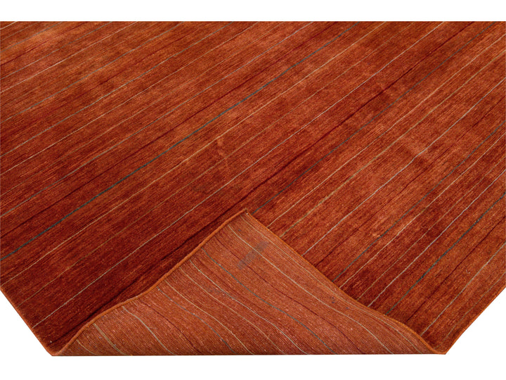 Modern Gabbeh Style Handmade Striped Copper Wool Rug
