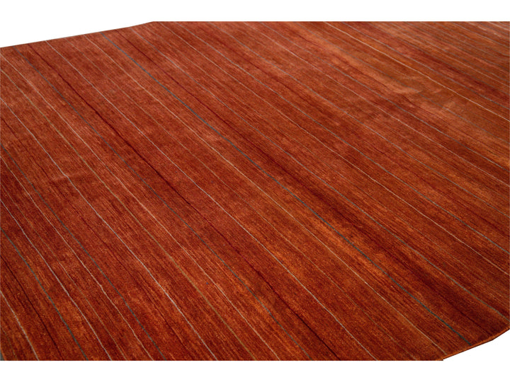 Modern Gabbeh Style Handmade Striped Copper Wool Rug