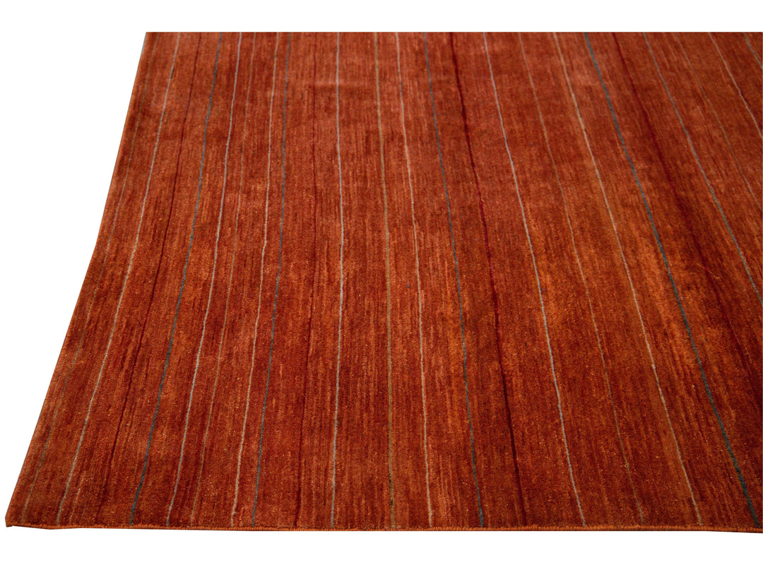 Modern Gabbeh Style Handmade Striped Copper Wool Rug