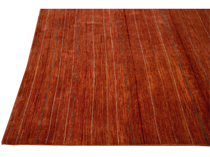 Modern Gabbeh Style Handmade Striped Copper Wool Rug