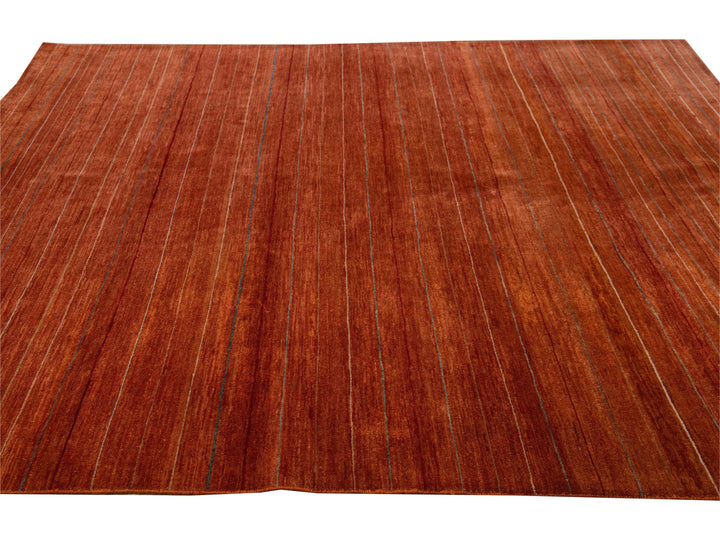 Modern Gabbeh Style Handmade Striped Copper Wool Rug