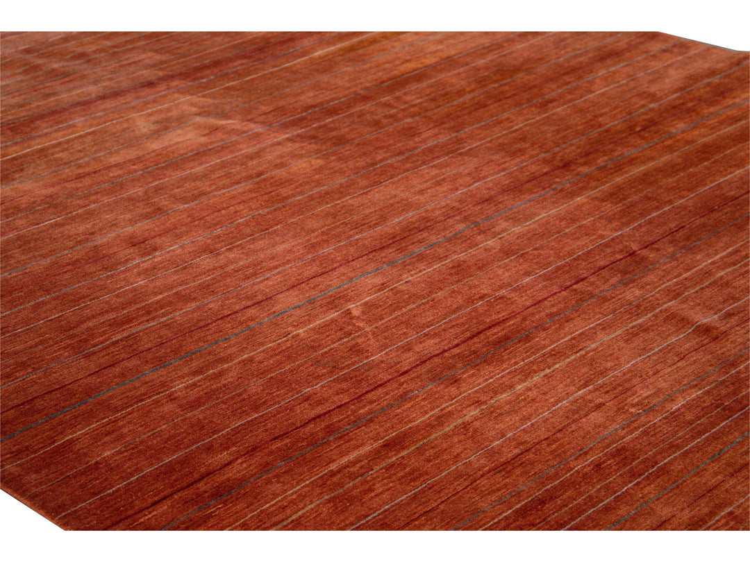 Modern Gabbeh Style Handmade Striped Copper Wool Rug