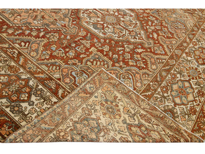 Antique Bakhtiari Persian Handmade Multi Medallion Rust Oversize Wool Rug