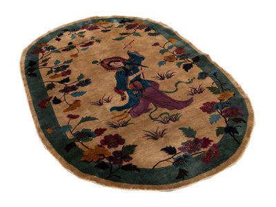 Vintage Chinese Art Deco Oval Rug 5 X 8