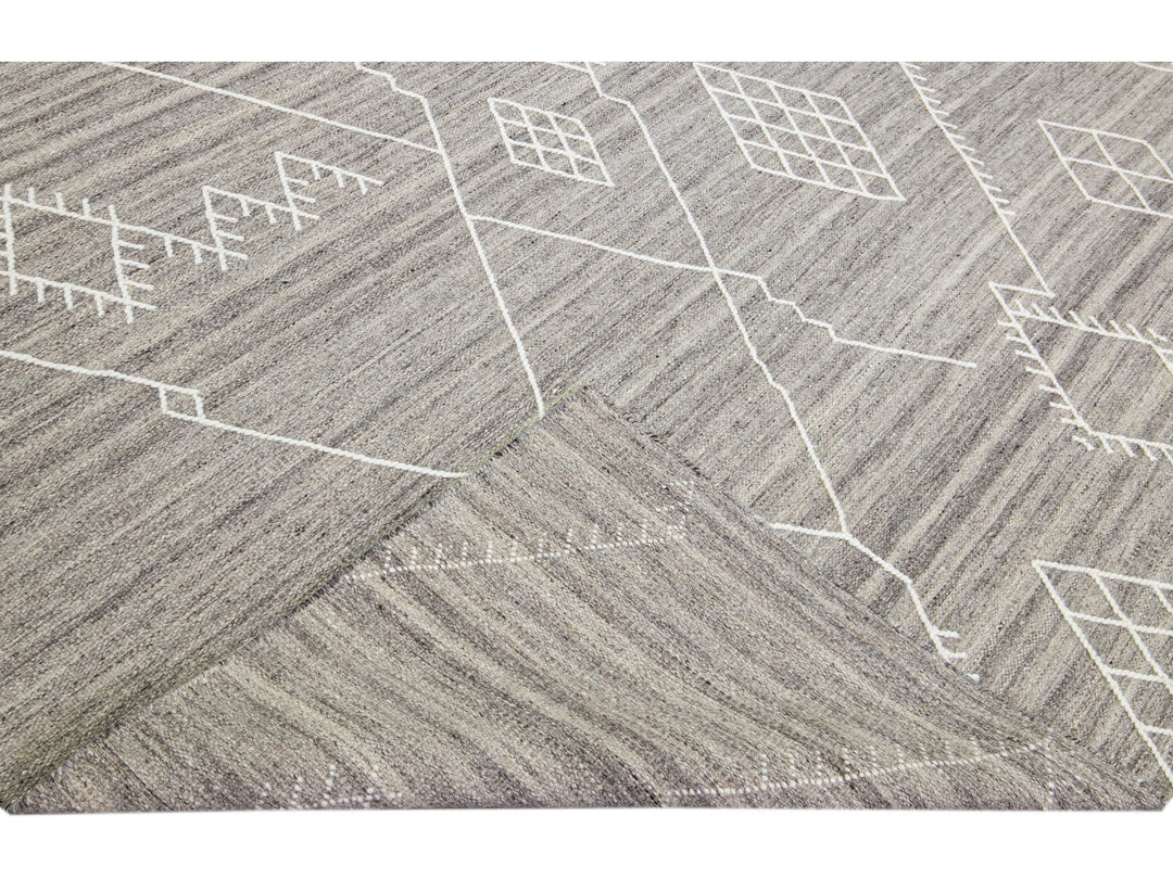 Gray Apadana's Nantucket Collection Flatweave Kilim Coastal Designed Wool Rug