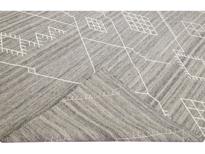 Gray Apadana's Nantucket Collection Flatweave Kilim Coastal Designed Wool Rug