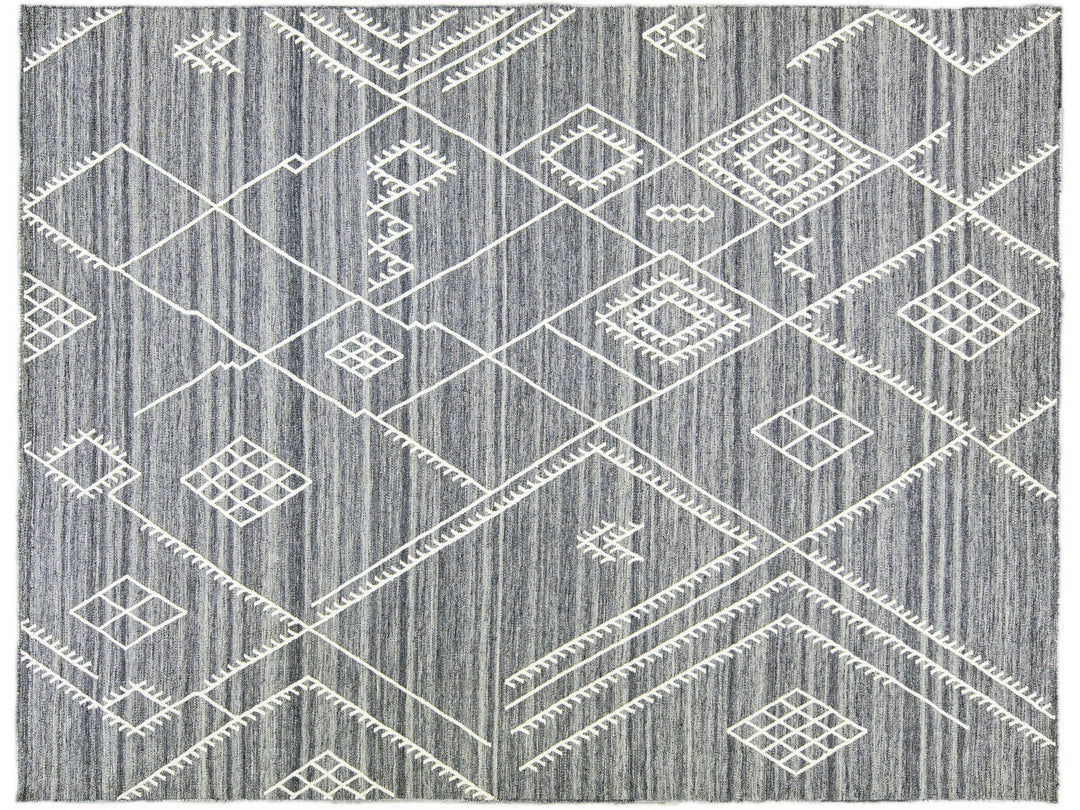 Apadana's Nantucket Collection Flatweave Kilim Coastal Designed Gray Wool Rug