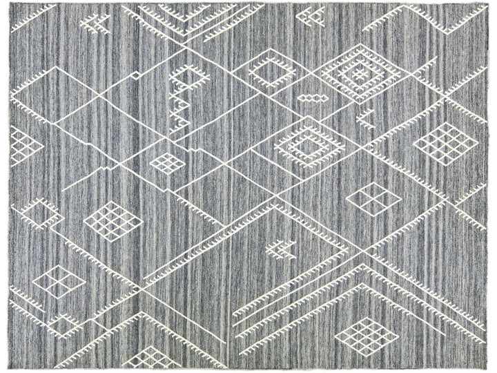 Apadana's Nantucket Collection Flatweave Kilim Coastal Designed Gray Wool Rug