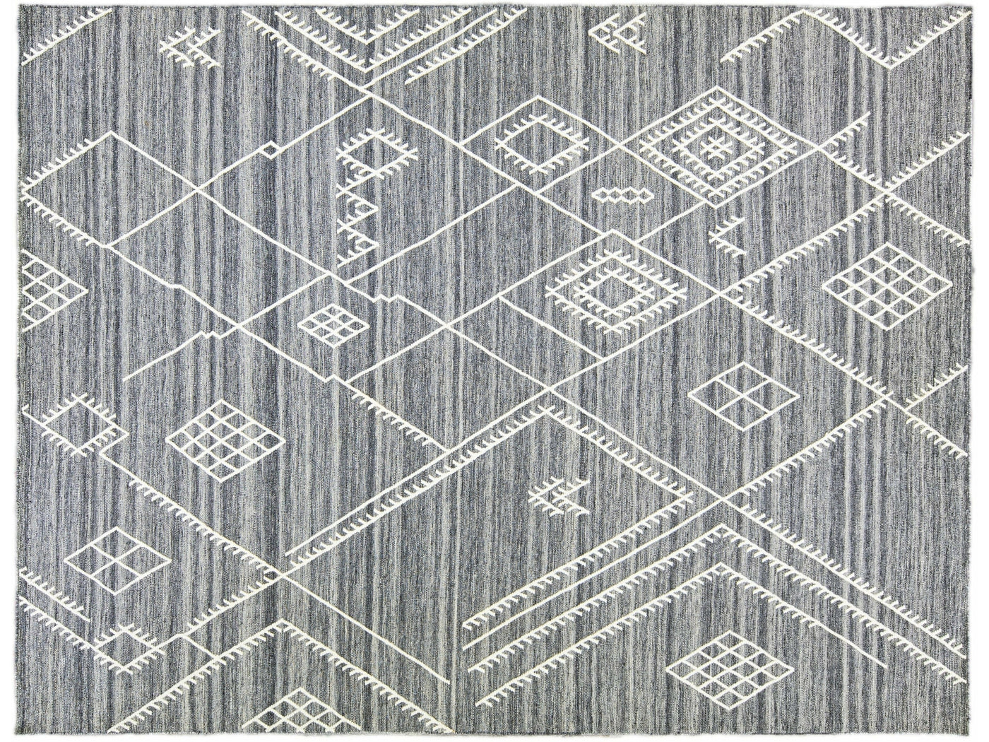 Apadana's Nantucket Collection Flatweave Kilim Coastal Designed Gray Wool Rug