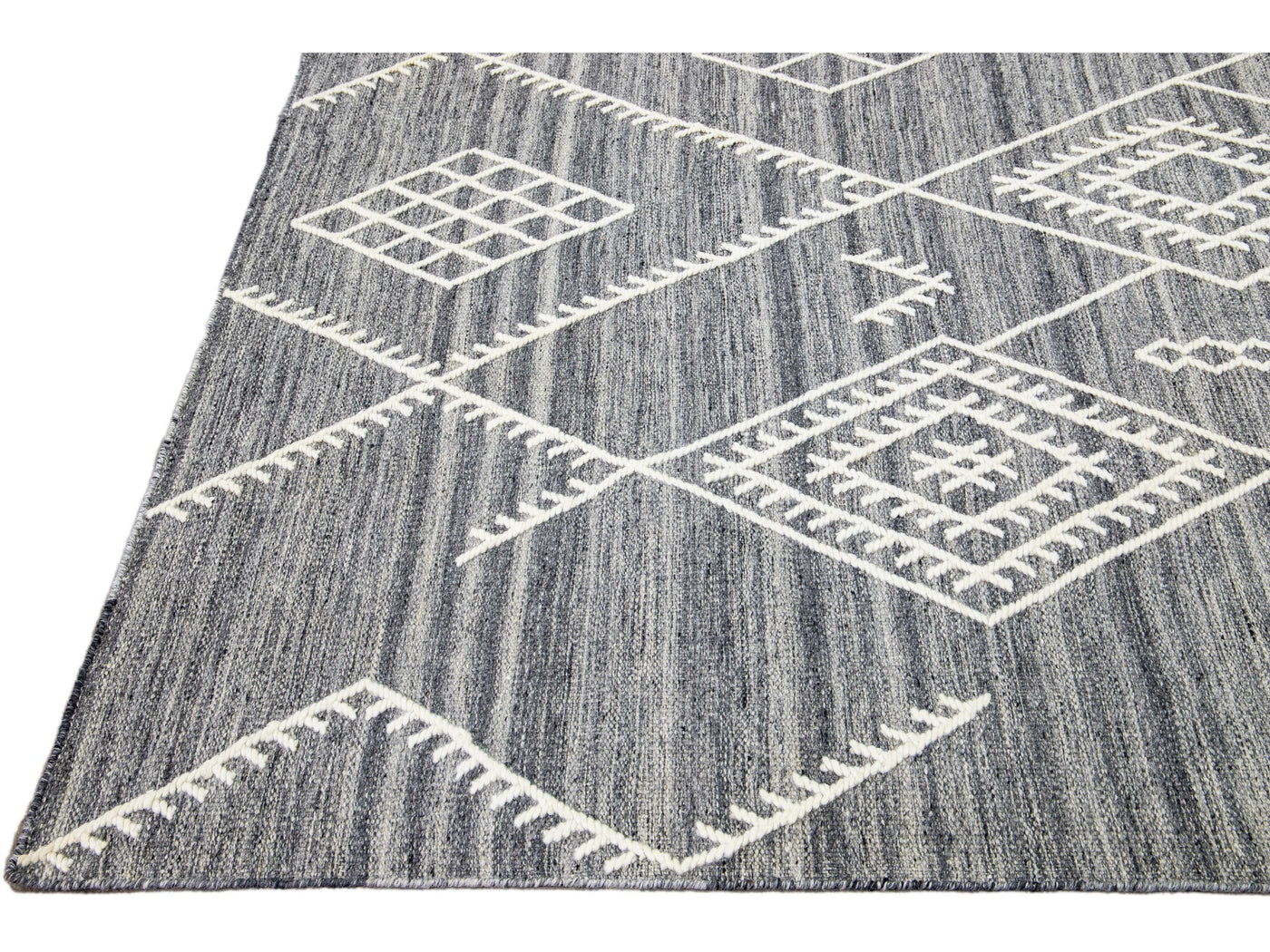 Apadana's Nantucket Collection Flatweave Kilim Coastal Designed Gray Wool Rug