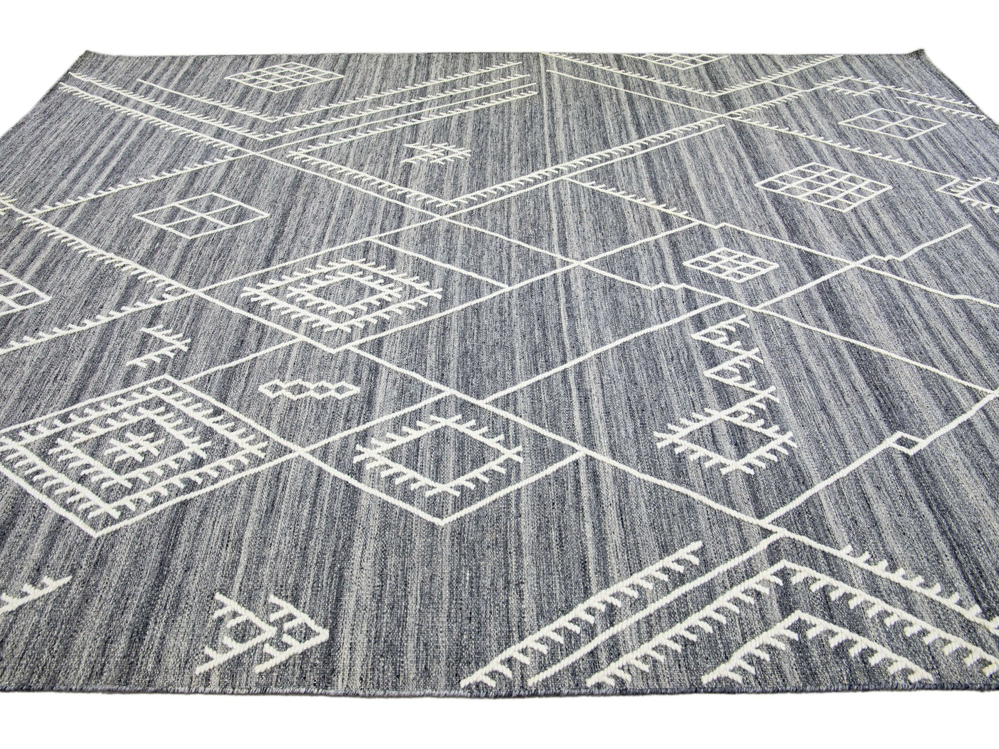 Apadana's Nantucket Collection Flatweave Kilim Coastal Designed Gray Wool Rug