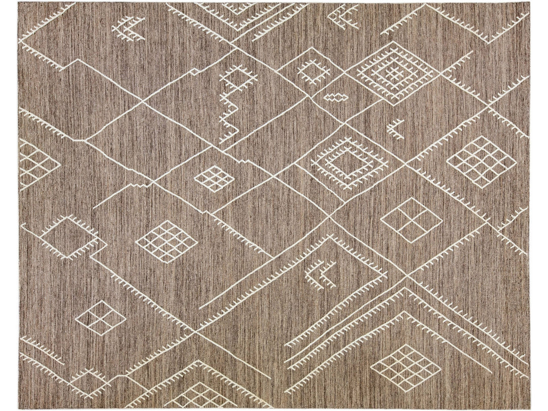 Brown Apadana's Nantucket Collection Flatweave Kilim Coastal Designed Wool Rug