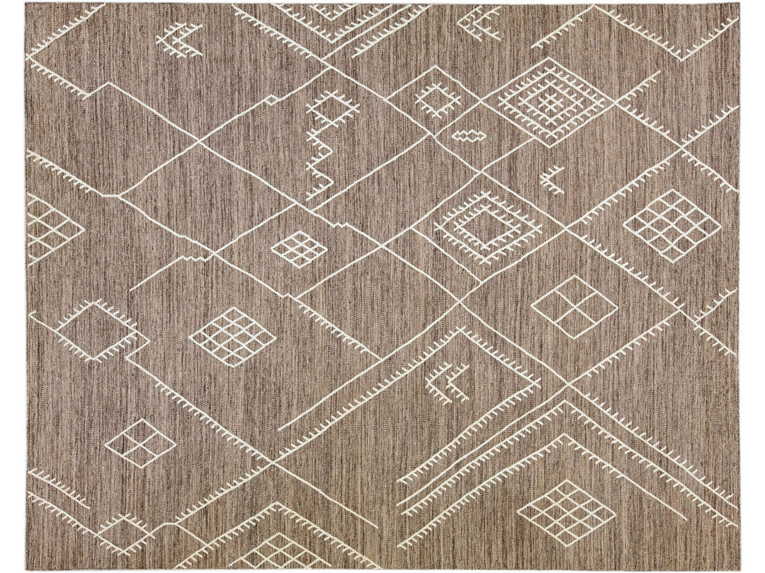 Brown Apadana's Nantucket Collection Flatweave Kilim Coastal Designed Wool Rug