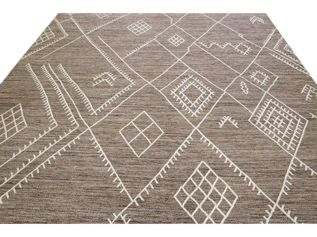 Brown Apadana's Nantucket Collection Flatweave Kilim Coastal Designed Wool Rug