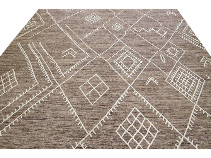 Brown Apadana's Nantucket Collection Flatweave Kilim Coastal Designed Wool Rug