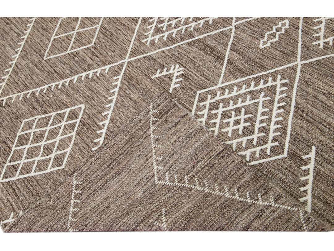 Brown Apadana's Nantucket Collection Flatweave Kilim Coastal Designed Wool Rug