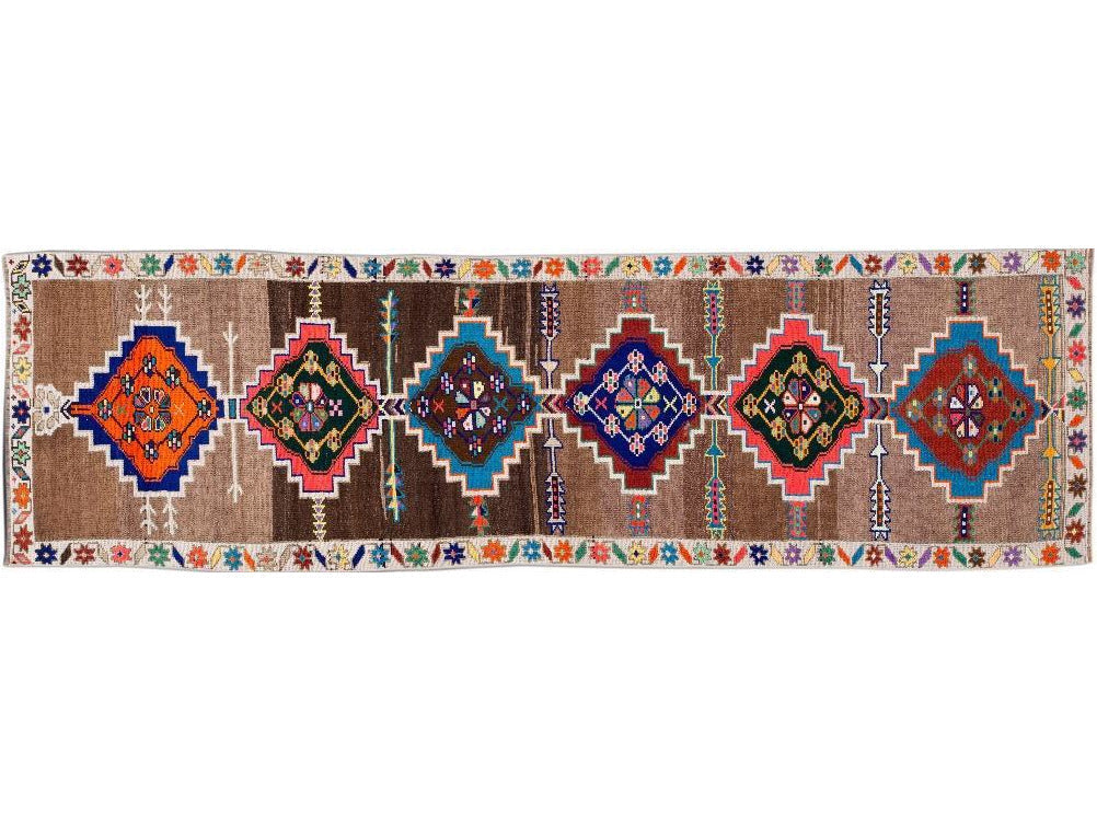 Mid-20th Century Colorfull Vintage Turkish Wool Runner Rug 3' x 10'