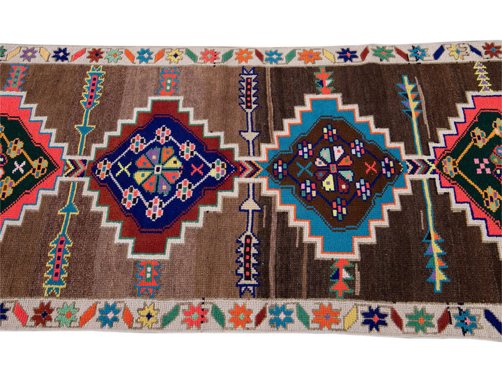 Mid-20th Century Colorfull Vintage Turkish Wool Runner Rug 3' x 10'