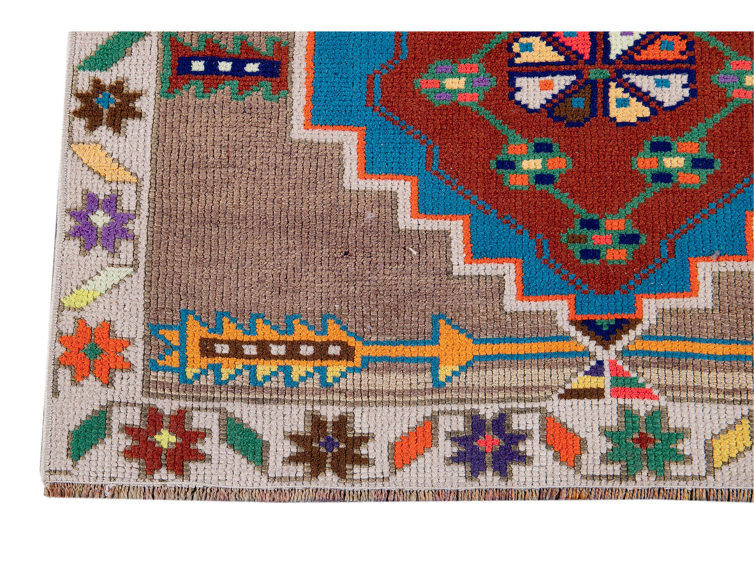 Mid-20th Century Colorfull Vintage Turkish Wool Runner Rug 3' x 10'