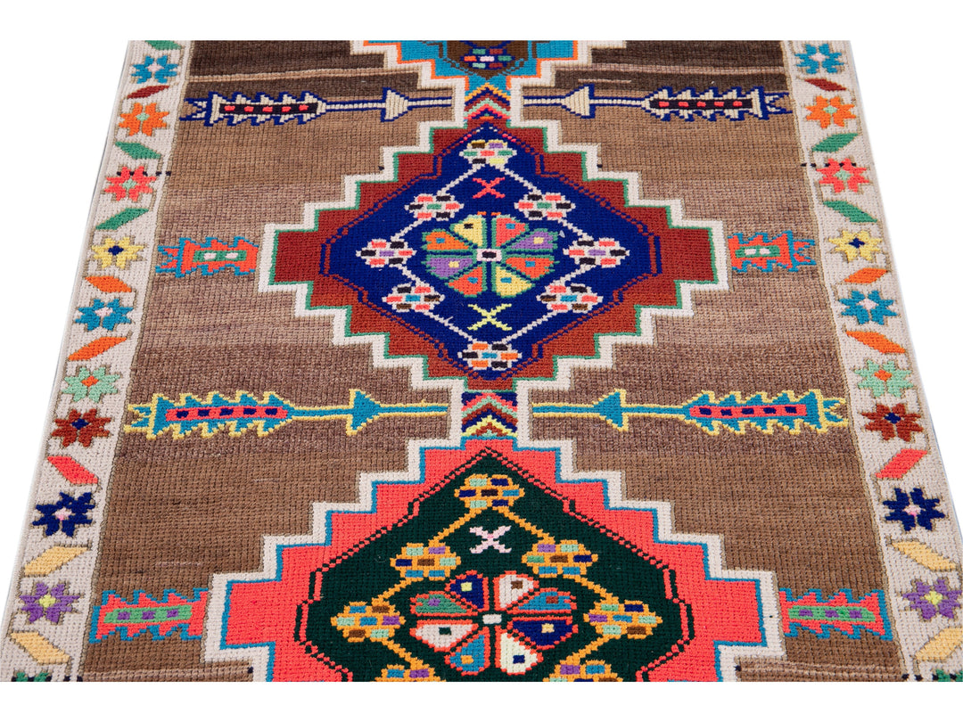 Mid-20th Century Colorfull Vintage Turkish Wool Runner Rug 3' x 10'