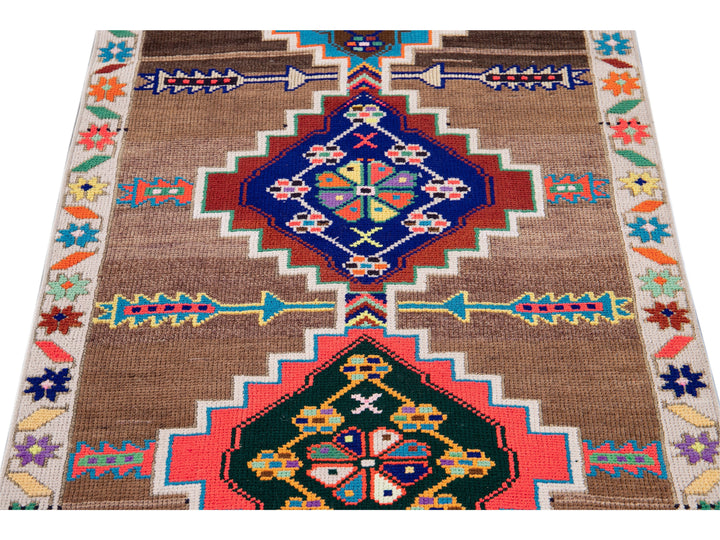 Mid-20th Century Colorfull Vintage Turkish Wool Runner Rug 3' x 10'