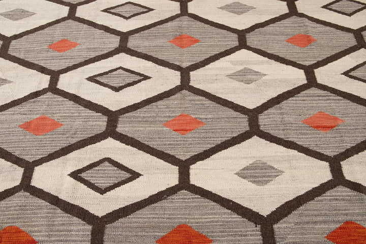Modern Flat-Weave Navajo Wool Rug 10 X 14