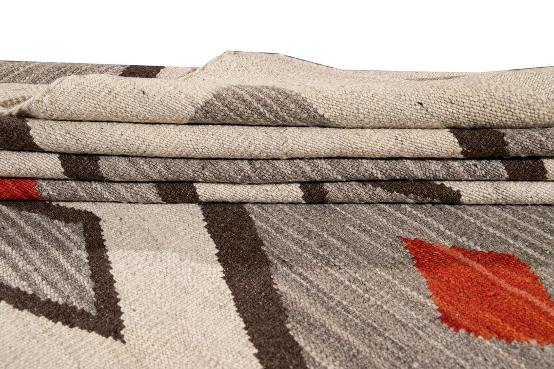Modern Flat-Weave Navajo Wool Rug 10 X 14