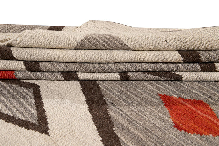 Modern Flat-Weave Navajo Wool Rug 10 X 14