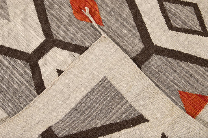 Modern Flat-Weave Navajo Wool Rug 10 X 14