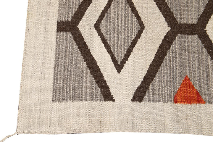 Modern Flat-Weave Navajo Wool Rug 10 X 14